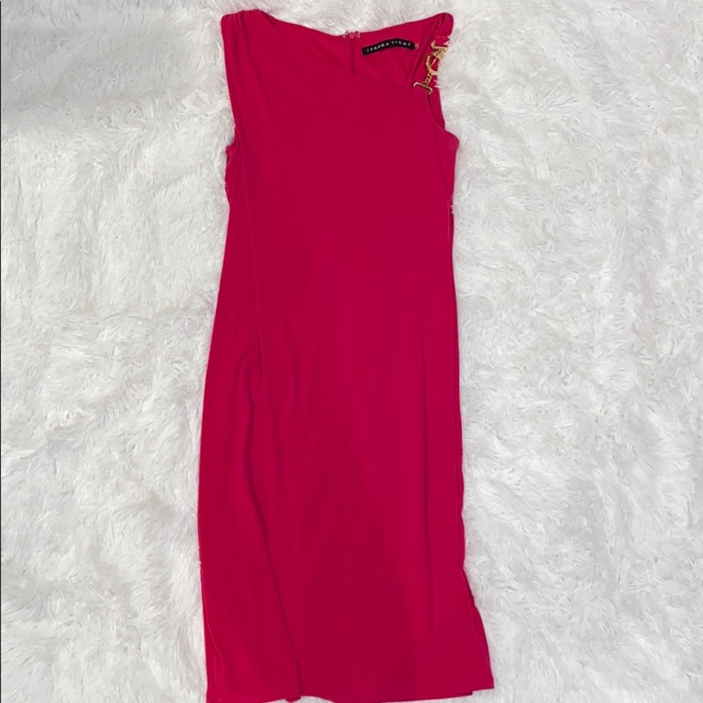 Magenta Dress with Gold One-Shoulder Chain